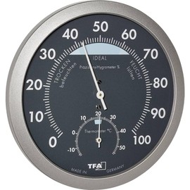 TFA Dostmann Analoges Thermo-Hygrometer, Temperatur, Luftfeuchtigkeit, gesundes Raumklima, mit Komfortzonen, L 120 x B 37 (68) x H 120 mm