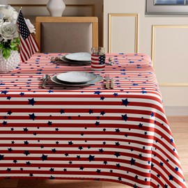 XCHI Red and White Stripes Blue Stars Patriotic America 4th of July Memorial Day Independence Day Tablecloth Rectangle Washable Table Covers for Home Party Decorations 52x70 Inch