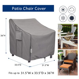 BOLTLINK Patio Chair Covers Waterproof, Heavy Duty Outdoor Furniture Covers Fits up to 31.5W x 33.5D x 36H inches -2 Pack Grey