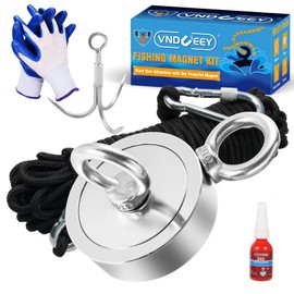 VNDUEEY Magnet Fishing Kit, 1000 LBS Strong Fishing Magnets Kit - Includes Grappling Hook, Heavy Duty 65FT Rope, Gloves, Locking Carabiner - Magnet for Retrieving in River Lake-2.95inch