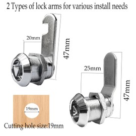 NHDSUO Cam Lock with Triangle Socket Key,Triangular Keyhole Cabinet Lock,Keyed Alike Tubular Cam Lock for Electric Cabinet, Water and Gas Meter Cabinet(4), Chrome, XXS24116