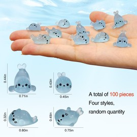 BICHENHWAI 100Pcs Glow in The Dark Mini Seal Figurines Cute Luminous Resin Sea Animals 4 Styles Seal Pup DIY Tiny Ocean Creatures for Fairy Garden Aquarium Decor