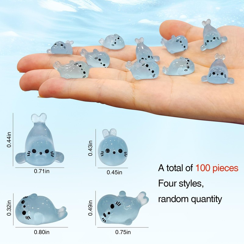 BICHENHWAI 100Pcs Glow in The Dark Mini Seal Figurines Cute