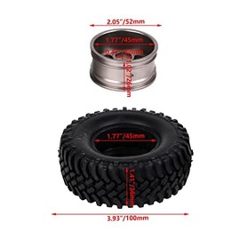 Mxfans 4pcs Aluminum Alloy 7 Spoke Wheel Rim & Black Simulation Rubber Tire for RC 1:10 Rock Crawler Car (Gray)