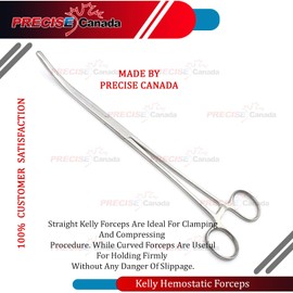 PRECISE CANADA: 10" Kelly HEMOSTAT Locking Forceps (Curved)
