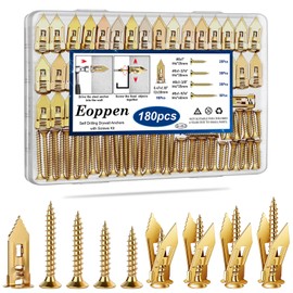 Eoppen 180Pcs Self Drilling Drywall Anchors with Screws Kit, Metal Expansion Bolt for Drywall, Zinc Plated Steel Drywall Anchors No Drilling Required Holds Up to 66lbs