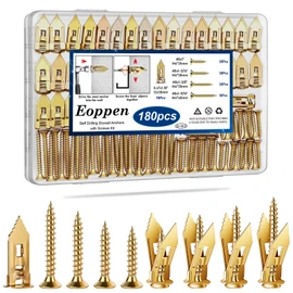 Eoppen 180Pcs Self Drilling Drywall Anchors with Screws Kit, Metal Expansion Bolt for Drywall, Zinc Plated Steel Drywall Anchors No Drilling Required Holds Up to 66lbs
