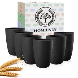 Homienly Wheat Straw Cups Set of 6, 12 OZ Alternative Plastic Cups Reusable, Stackable Drinking Cups, Water Cups, Coffee Cups, Unbreakable Glasses Drinking for Camping, Travel, Party - Black