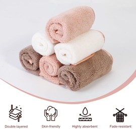 PHOGARY Microfibre Make-Up Wipes Washable for Gentle Face Cleansing, Pack of 6 Square Wash Cloths Microfibre Face Towels Microfibre Towel Face Makeup Remover Cloth (30 x 30 cm, Brown)