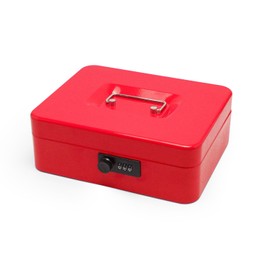 Secure Steel Cash Box with Combination Lock and Removable Tray – Metal Money Organizer for Home and Office Use (Red - 9.8" x 7.9" x 3.3")