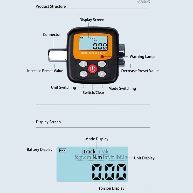 Digital Torsion Gauge with 1/4 Inch Drive 0.9‑30N.m Electronic Torsion