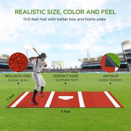 ZivPlay Batting Mat Baseball Hitting Mat Baseball Batting Cage Mat 11' x 5' Regulation Size Turf Batters Box Mat with Home Plate and Anti Fade Turf for Baseball Softball Training Indoor and Outdoor