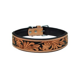 AffilareLeather Dog Collar Western Style Heavy Duty Hand Tooled Adjustable Padded Soft for Puppies and Big Dogs 10AB101-XS