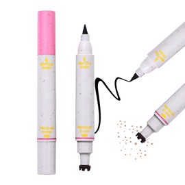 Versatile 2-in-1 design Long Lasting Soft Spot Pen Glitter Fake Freckle Stamp and Eyeliner Pencil, Natural Lifelike Freckle Stamp and Black Liquid Eyeliner Makeup (MEDIUM)