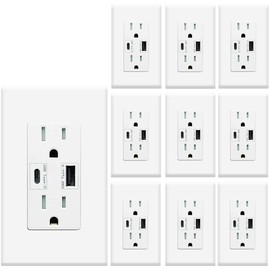 Micmi USB Outlet with C + A Wall Dual High Speed Receptacle Smart 4.8A Fast Charging Capability, Tamper Resistant Wall Plate Included UL Listed (10, White, 15 Amp Outlet)