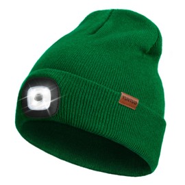 LED Beanie Hat with Light,Unisex USB Rechargeable Hands Free 4 LED Headlamp Cap Winter Knitted Night Lighted Hat Flashlight Women Men Gifts for Dad Him Husband (ForestGreen)