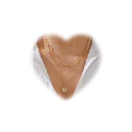 Crymystal Layered Moonstone Pendant Necklace Gold Layered Chain Necklace Vintage Moonstone Necklace Charm Natural Stone Necklace Gift for Girls, Zinc Metal