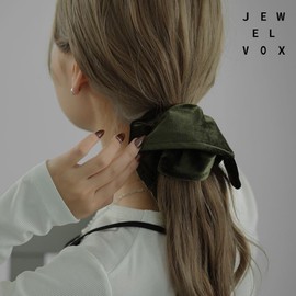 JewelVOX Scrunchie, Hair Elastic, Women's Square, Velour, Large, Square, Adult, Cute (Black)