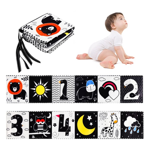 Black White Fabric Book, Contrast Book Picture Book Made of Fabric, Baby Toy 0 6 Months, Contrast Cards, Sensory Contrast Gift, Perception Learning Toy