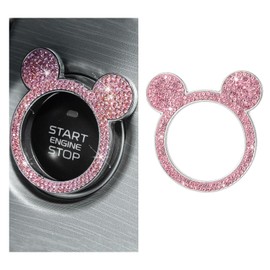 Wevdn Bling Car Engine Start Button Cover, Rhinestone Ring Start Button Cover Sticker, Little Cute Key Ignition & Knob Ring Decoration, Sparkling Car Interior Accessories for Women (Pink)