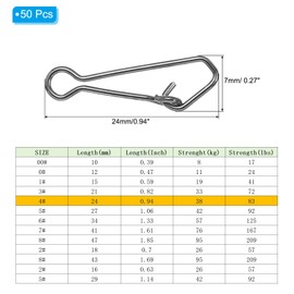 PATIKIL High Strength Fishing Snaps 50pcs 83lb Stainless Steel Line Pin Connector Swivel Clips for Fishing Lures Freshwater Saltwater Black