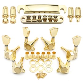 Unxuey Gold Guitar Saddle Bridge Tune-O-Matic Roller Tailpiece and 3L3R Tuning Pegs Keys Set Parts for Les Paul Electric Guitar