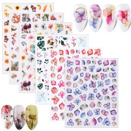 8 Sheets Flowers Nail Art Stickers Decals 3D Nail Art Butterfly Nail Art Stickers Self-Adhesive Slider Foil with Dry Flower Leaves Charms Butterfly Design Manicure DIY Nail Decorations