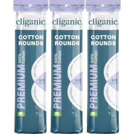 Clyganic 클리가닉 프리미엄 코튼 라운드 포 페이스 (300 카운트) - 메이크업 리무버 패드 저자극성 보풀 없음 100 [100 Count (Pack of 3)] Cliganic Premium Cotton Round for Face (300 Count) - Makeup Remover Pads Hypoallergenic Lint-Free 100 [100 Count (Pack of 3)]