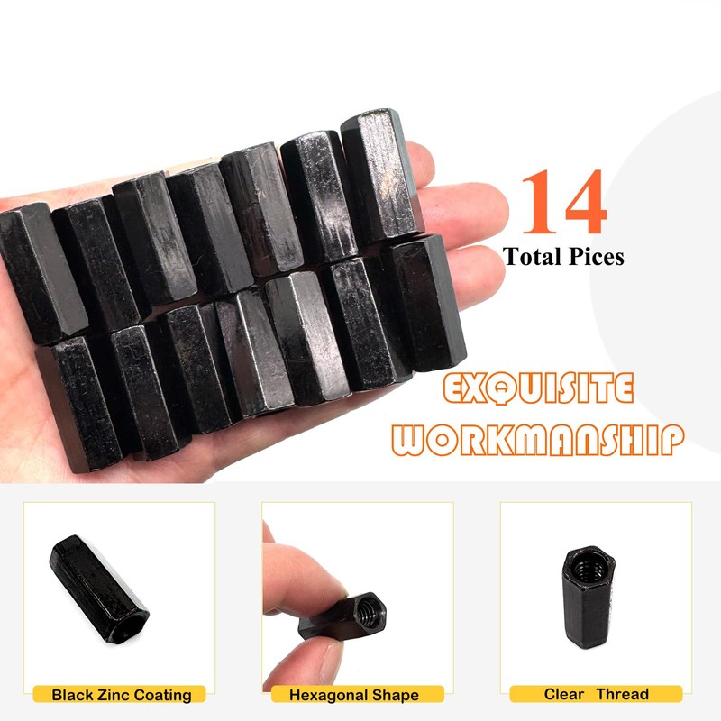 Matrelt 14Pcs Black 3/8"-16 Hex Coupling Nut, Threaded Rods Nuts