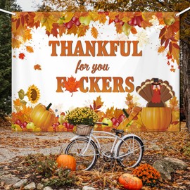 AIBIIN Friendsgiving Backdrop Party Decorations Thankful for You Banner for Happy Thanksgiving Decor, Friends Giving Party Wall Backdrop Sign Office Decorations Indoor 70.8x43.3 inch