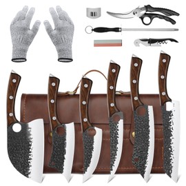 Purple Dragon Butcher Knife Set, High Carbon Steel Hand Forged Meat Boning Carving Cleaver Knife with Accessories for Kitchen, BBQ Camping Knives Set with Leather Bag