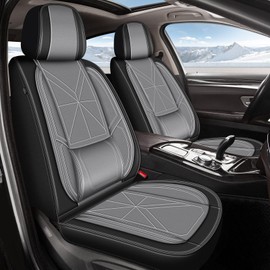 IKABEVEM Car Seat Covers Full Set Fit for Ford Flex 2011-2019: 5 Seat Auto Interior Accessories, Waterproof Faux Leather Vehical Car Seat Cushions Cover（Black&Grey