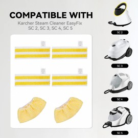 Steam Mop Pads Cloth Replacement for Karcher EasyFix SC2 SC3 SC4 SC5 Steam Cleaner, Microfiber Washable Reusable Steam Mop Cover Pads Set (4 Mop Pads + 2 Mop Covers)