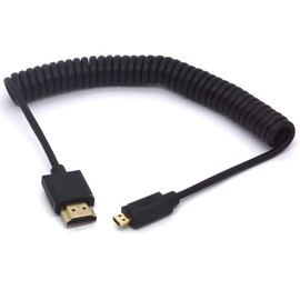 PIIHUSW Coiled Micro HDMI to HDMI Cable, HDMI Male to Micro HDMI Male Adapter Lead Support 1080P 4K 3D for Hero, Sony A6500/A7, Camera (1.8meter Long)