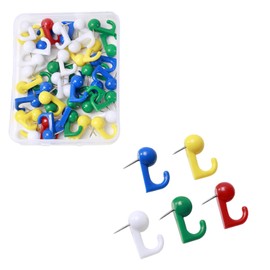 RHXWFDG 50 Pieces Colored Push Pin Plastic Wall Hook Thumb Tack with Hooks Tacks Plastic Heads Pin Tacks Hook Use for Cork Board Map Photo School Supplies, C-22032003