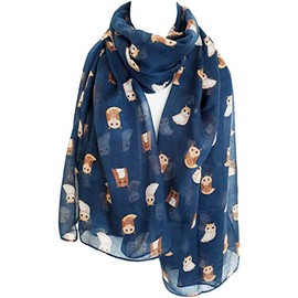 GlamLondon Bird Print Scarf Ladies Lightweight Fashion Oversize Wrap (Christmas Owl - Navy)(Size: L)