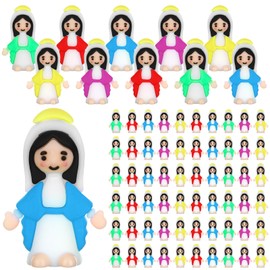 50 Pcs Mini Virgin Mary Figures Religious Tiny Virgin Mary Figurine Rubber Mother Mary Doll to Hide and Seek Church Favors Gift for Sunday School Baptism Activities Easter Party Supplies-5 Color