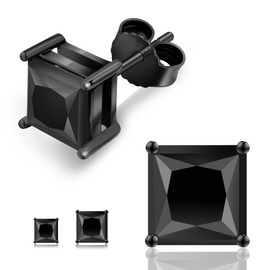 KRKCLIFE Black Moissanite Earrings for Men, Lab Created Diamond Stud Earrings Princess Cut,925 Sterling Silver,D Color VVS1,Hypoallergenic 14K Gold Friction Back Earrings Jewelry for Men Women Gift
