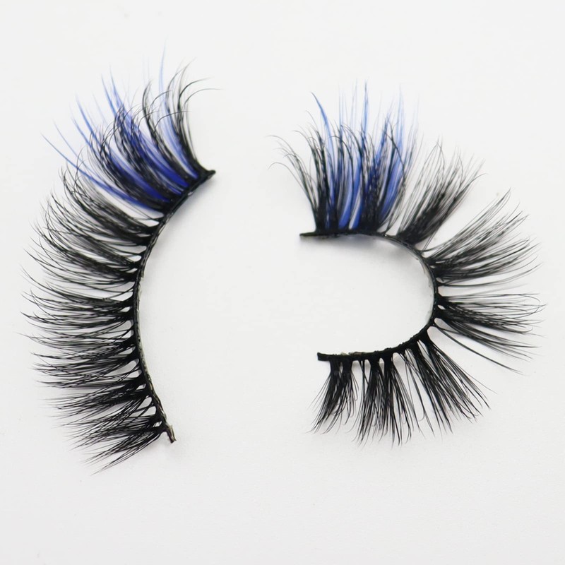 DAODER False Eyelashes Colored Lashes Fluffy Wispy with Blue Color
