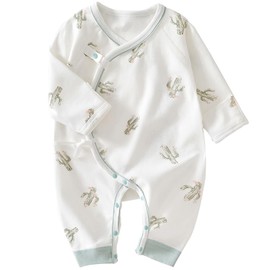 BINIDUCKLING Newborn Kimono Side Snap & Tie Wrap Over Romper with Mitten Cuffs 0-3 Months Cactus