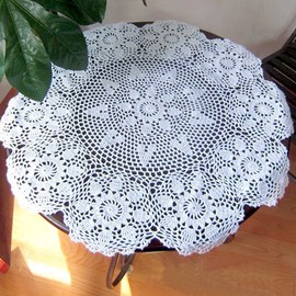 Lelefly Cotton Handmade Crochet lace Table Runners Round Tablecloth Doilies Doily Table Dresser Scarf Décor,23 inch,White