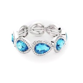 Silver Aqua Stretch Cuff Crystal Rhinestone Prom Bracelet Teardrop Jewelry Earrings for Women #3298FE5584
