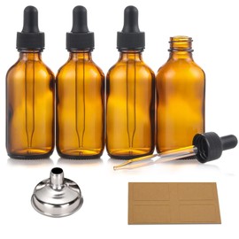Paquete de 4, botellas de 2 oz con cuentagotas y 1 embudo y 4 etiquetas - Botellas de aceites esenciales para salud, cuidado personal y belleza - Bote