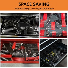 Mudygelay 52 pcs Modular Wrench Organizers for Tool Drawers - Wrench Rack with Metric&SAE Labels, Perfect Tool Storage Holder. Gift for Father and Boyfriend (Black)