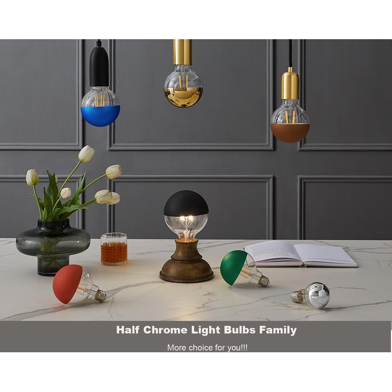 KarlunKoy Large Half Chrome Light Bulb,Dimmable Anti-Glare 8W LED Edison