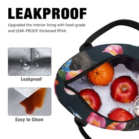 Insulated Lunch Bags for Women Large Leakproof Lunch Box Soft Cooler Tote Purse for Work School Black Calla Lily 10L