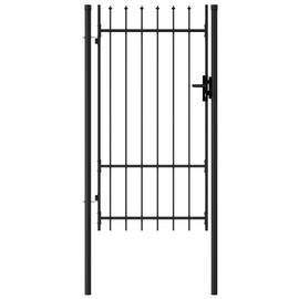 vidaXL Fence Gate Single Door with Arched Top, Black, Heavy-Duty Steel Construction, Powder-Coated, Easy Installation, Providing Privacy and Security, 39.4"x68.9"