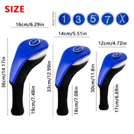 Andux 3pcs/Set PU Golf Wood Club Head Covers 460cc Driver with Long Neck Blue