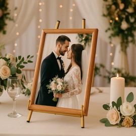 Varku Small Gold Easel Iron Frame Stand, Gold Wedding Photo Frame Display, Modern and Elegant, Sturdy Metal Construction, Ideal for Artworks and Photos