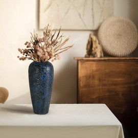 Rustic Large Ceramic Vintage Vase,Blue 12.8 Inch Tall Pottery Farmhouse Decor Floor Vase for Living Room Entryway Table Centerpiece Decor,Boho Decor Terracotta Vase for Wedding Housewarming Gift